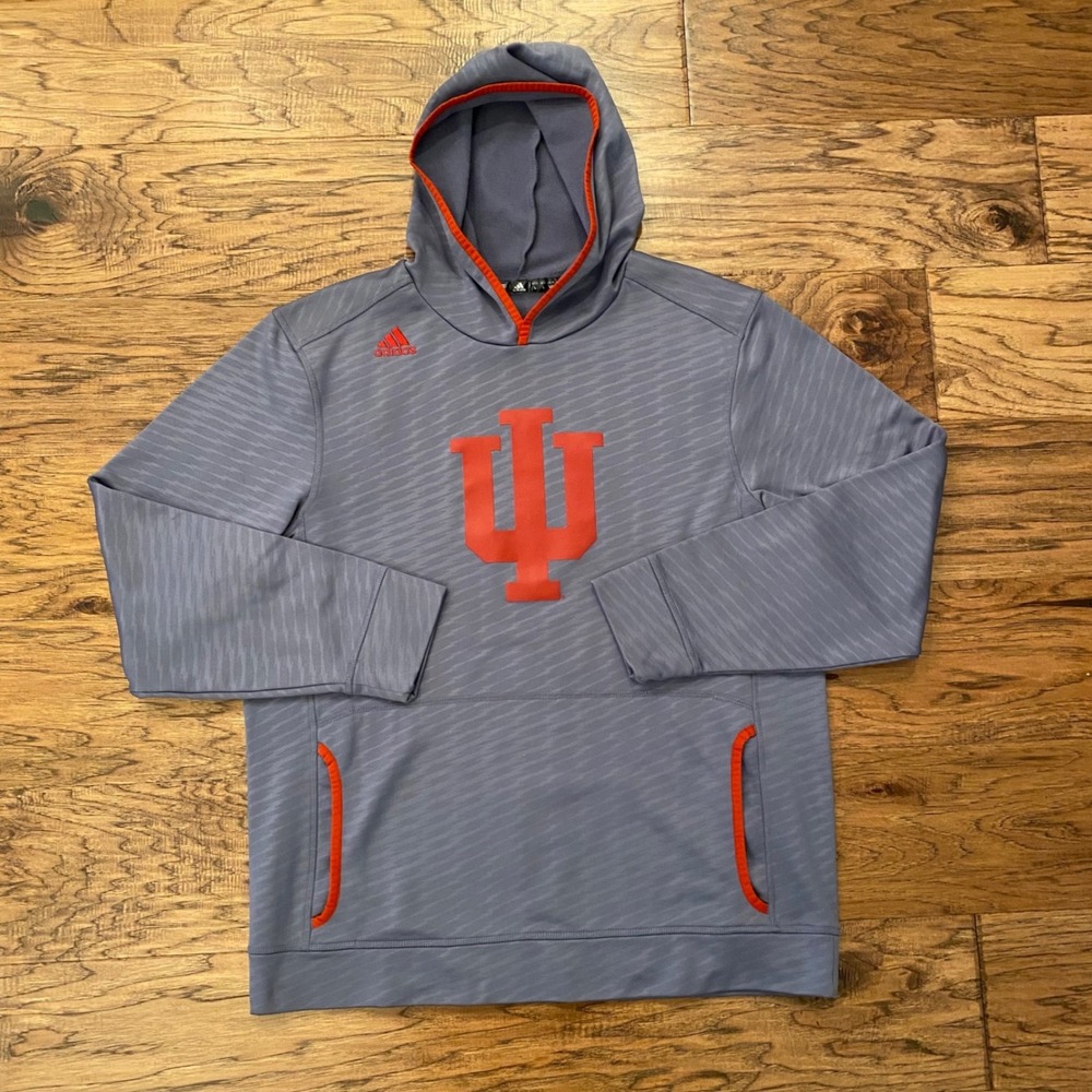 Adidas Indiana University Hoodie Mens Large Grey Climalite IU Hoosiers Pullover